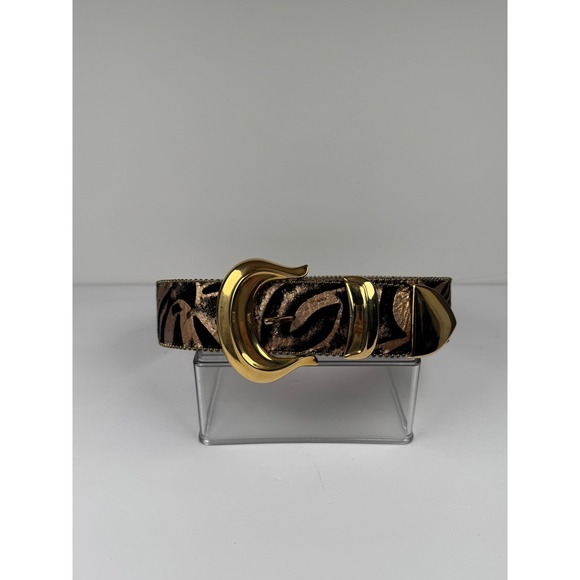BB Simon Genuine Leather Gold Tone Suede Animal Print‎ Belt Size Large